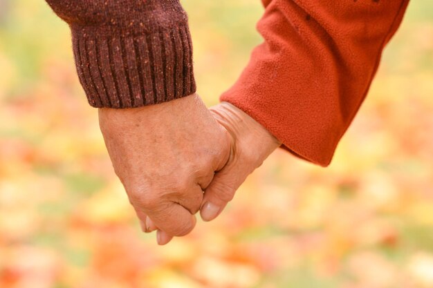 Close up view of two people holding hands