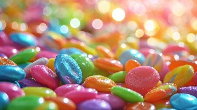 Photo a close up view of various colourful sweet like candy sugar and jelly aigx