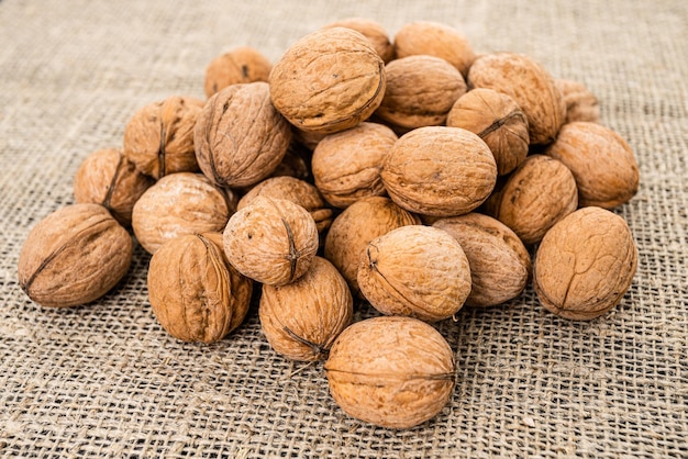 Close up view of walnuts on tabletop