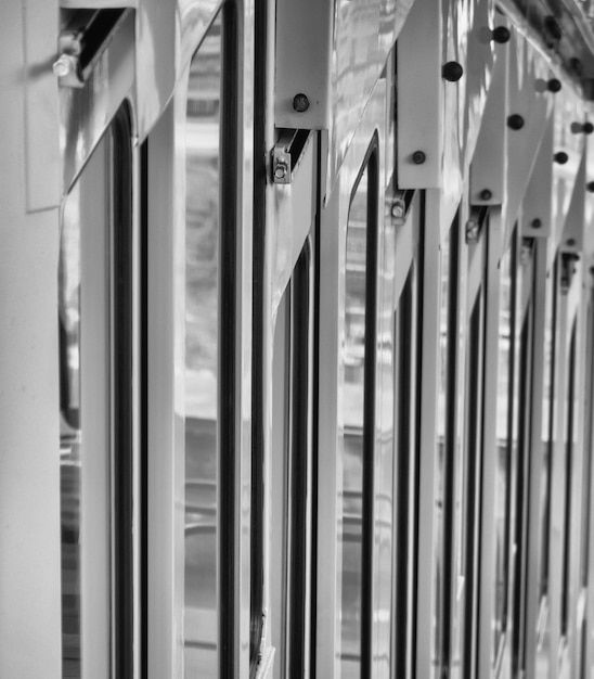 Photo close-up view with dwindling perspective of a wagon of the oldest suspension railway in the world