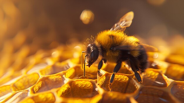 Close up view of working bees on honeycells