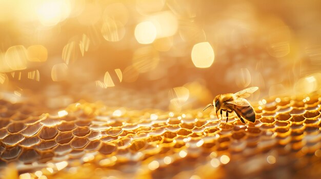 Close up view of working bees on honeycells