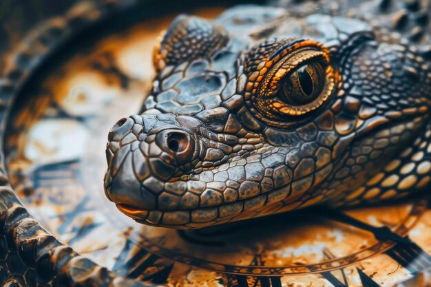 Close up View of a Young Alligators Eye and Scales in Natural Habitat with Vivid Textures