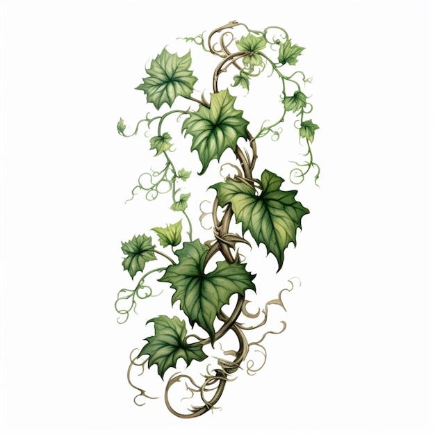 Photo a close up of a vine with green leaves on a white background generative ai