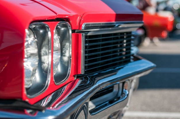 Close-up of vintage car on street