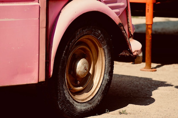 Close-up of vintage car on street