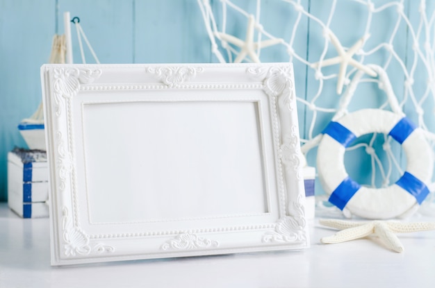 Close up of vintage picture frame with nautical theme