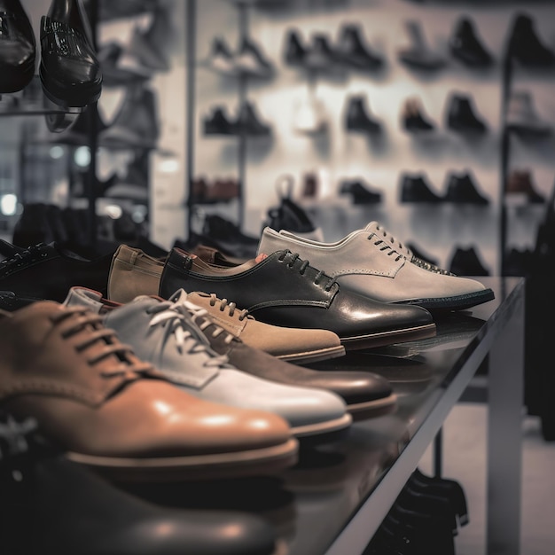 Close-up vintage schoenen op een onscherpe achtergrond Schoenenwinkel onscherpe achtergrond