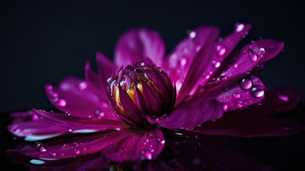 Close up of violet flower with drops of water Generative AI