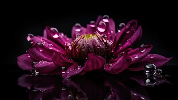 물방울이 있는 보라색 꽃 클로즈업 Generative AI