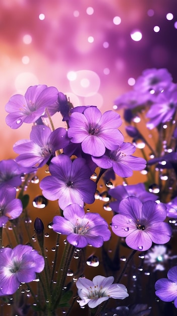 Close-up violette bloemen met waterdruppeltjes achtergrond Ai gegenereerd