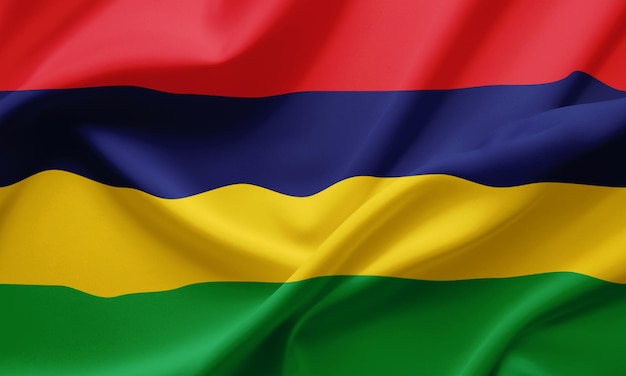 Foto close-up vlag van mauritius zwaaiend