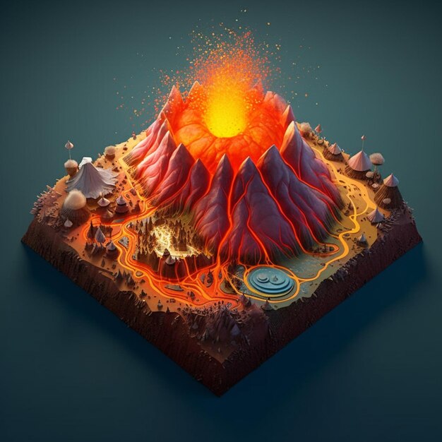 Photo a close up of a volcano with lava and lava on a blue background generative ai