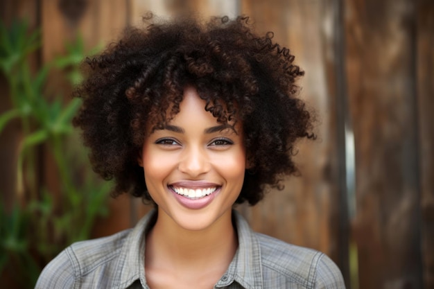 Close-up voorportret glimlachende jonge Afro-Amerikaanse vrouw