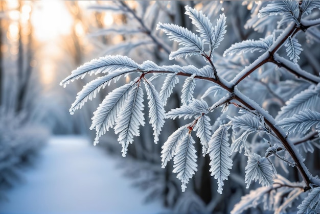 Close-up vorstkristallen op bostakken onthullen winters