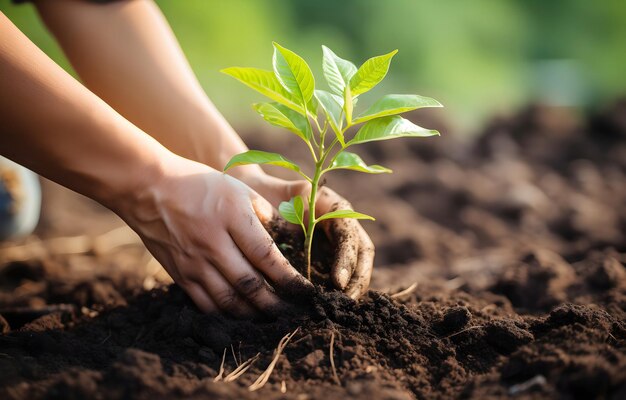 Close-up vrouw hand planten jonge boom