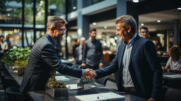 Close-up vrouwelijke leider en zakenman die elkaar de hand schud feliciteren met een succesvol contract Manager die een zakelijke deal aangaat met een klap van de hand Collega bij meeitng Bevestig een succesvolle handdruk gebaar