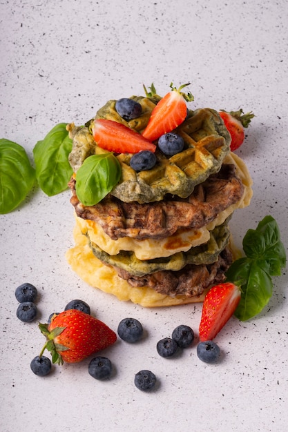 Close-up of waffles with fresh berries