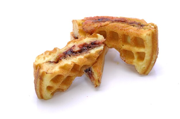 Foto close-up di waffle con marmellata