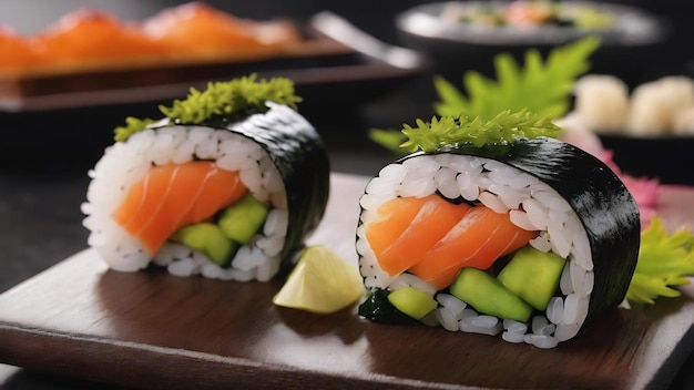 A close up of wakame sushi