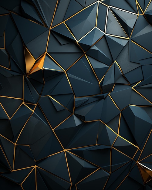 A close up of a wall of black and gold geometric shapes generative ai