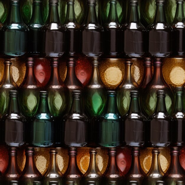 a close up of a wall of bottles with different colors generative ai