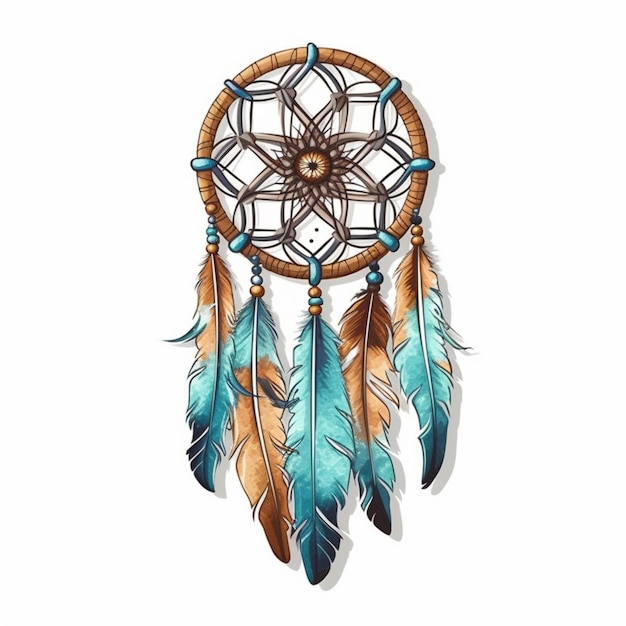 a close up of a wall hanging with a dream catcher generative ai