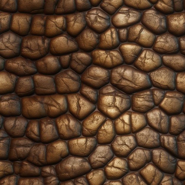 a close up of a wall made of rocks with a gold pate generative ai