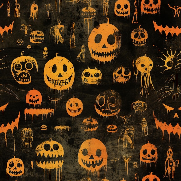 Photo a close up of a wall with a bunch of different halloween decorations generative ai