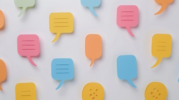 a close up of a wall with many different colored speech bubbles generative ai