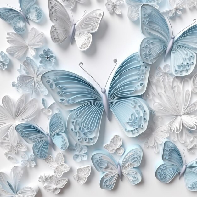 a close up of a wall with paper butterflies on it generative ai