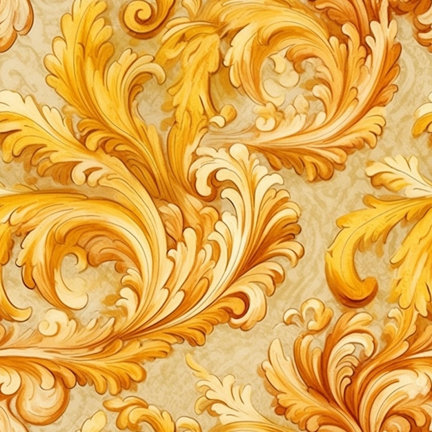 A close up of a wall with a pattern of gold and white generative ai