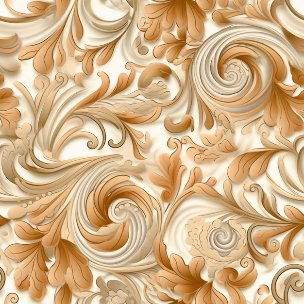 a close up of a wall with a pattern of swirls and leaves generative ai