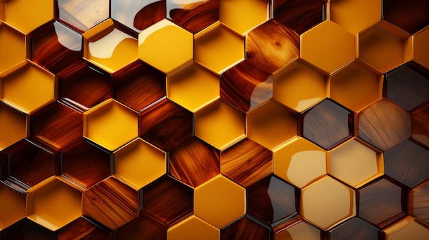 A close up of a wall of wooden and glass tiles generative ai