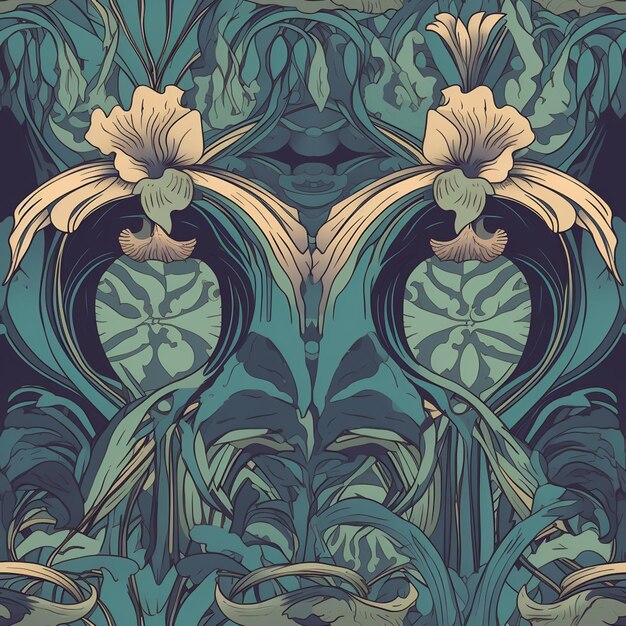 a close up of a wallpaper with a bird and flowers generative ai