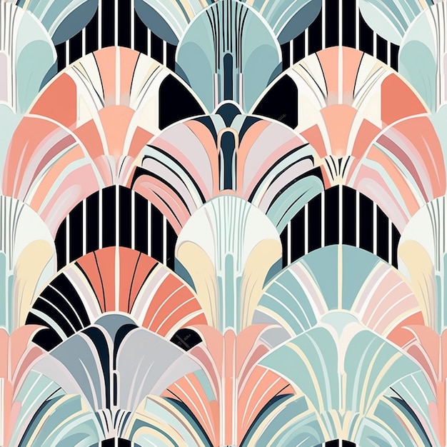Photo a close up of a wallpaper with a pattern of art deco generative ai