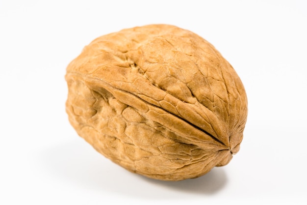 close-up of walnut on white background