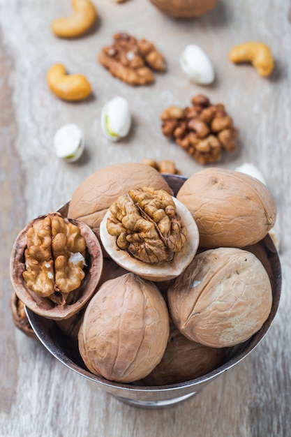 Close-up of walnuts with blurred background
