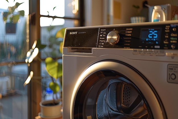 A close up of a washing machine in a room