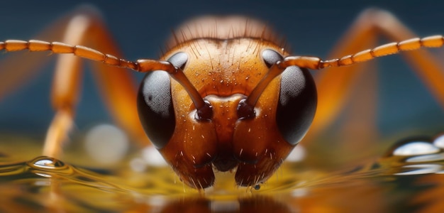 A close up of a wasp's face with a black eye.