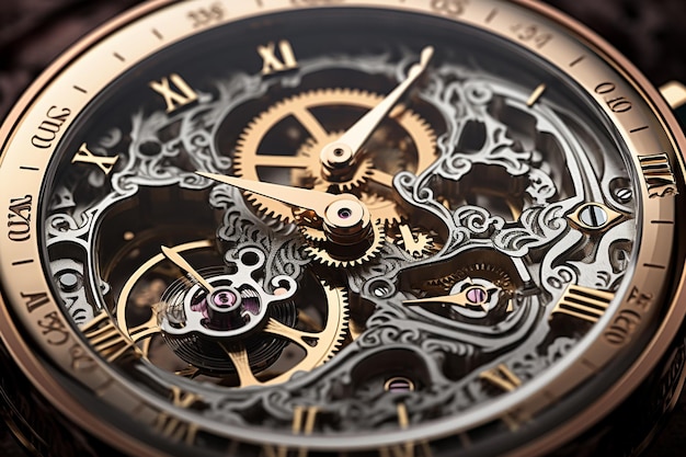 A close up of a watch with the gears showing