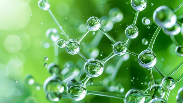 Foto close up di bolle d'acqua su sfondo verde