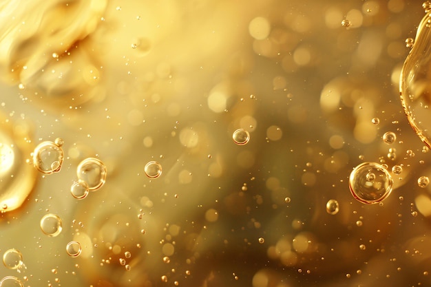 Photo a close up of water bubbles with the sun shining on itbubbles on golden water as abstract backgroun