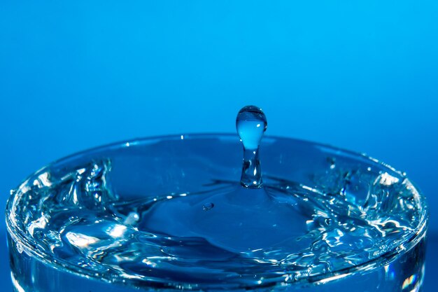 Close-up of water drop on blue glass