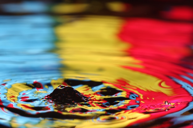 close up of a water drop falling and impact with a body of water