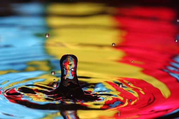 close up of a water drop falling and impact with a body of water