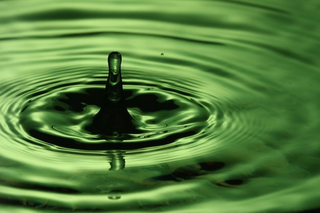 close up of a water drop falling and impact with a body of water