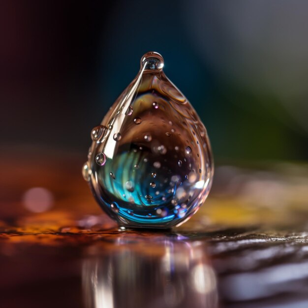 A close up of a water drop sitting on a table generative ai