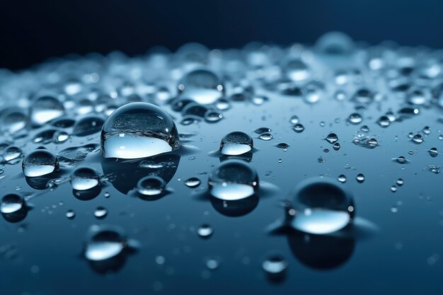 A close up of water droplets on a blue surface generative AI