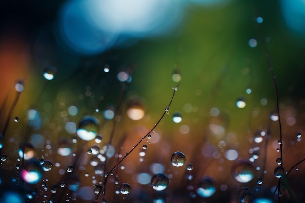 A close up of water droplets on a flower